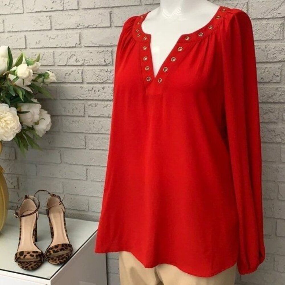 Spense Women's V- Neck Red Long Sleeve Blouse Size M